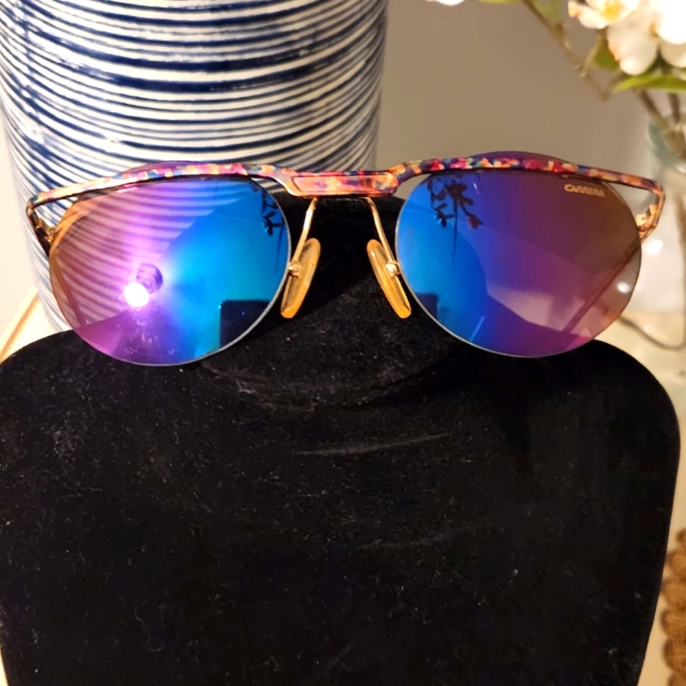 Vintage circa 1990 Carrera Sunglasses, rainbow psychedelic. See minor scratch